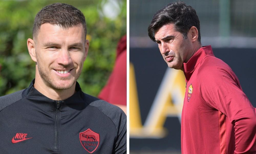 Edin Dzeko e Paulo Fonseca, di LaPresse