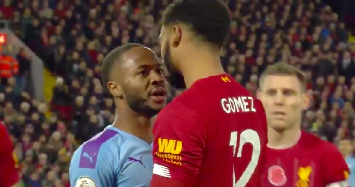 Lo scontro tra Sterling e Gomez durante Liverpool-Manchester City