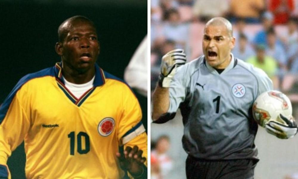 Faustino Asprilla con la maglia della Colombia e Chilavert con quella del Paraguay