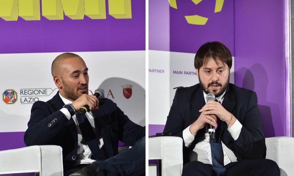 Simone Tomasetti (manager di Twitter) e Emanuele Russo (capo dell'area digital della Roma) al Social Football Summit