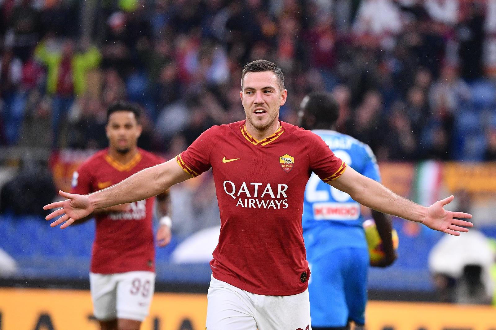 Jordan Veretout dopo il gol al Napoli, di LaPresse