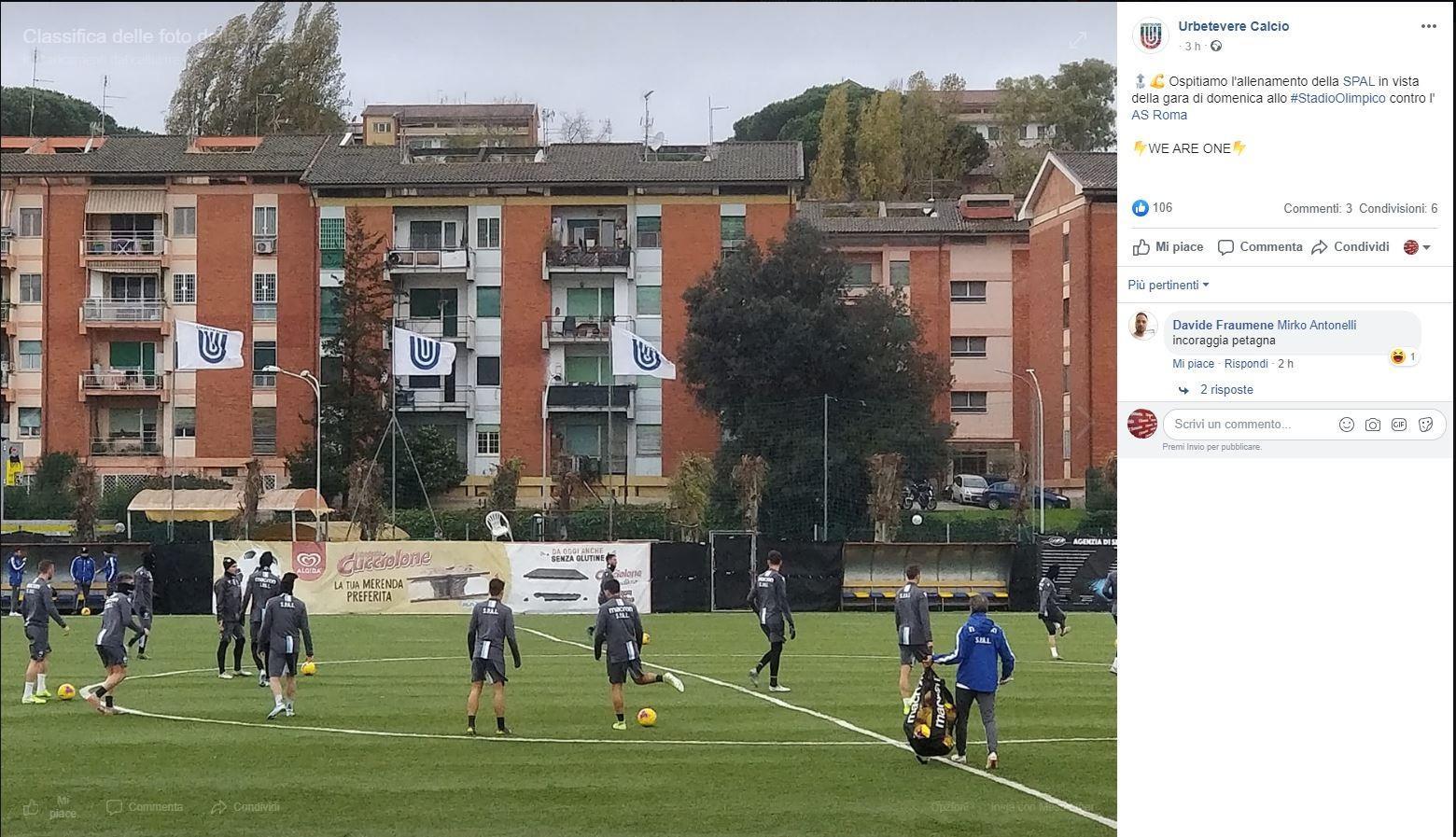 La SPAL in allenamento sul campo dell'Urbetevere