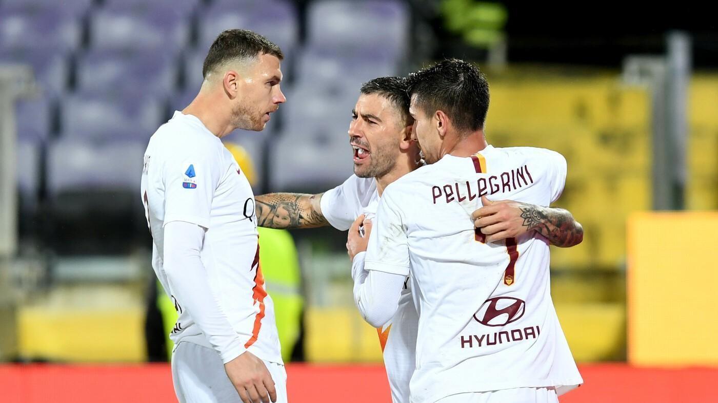 Dzeko, Kolarov e Pellegrini esultano a Firenze, di LaPresse