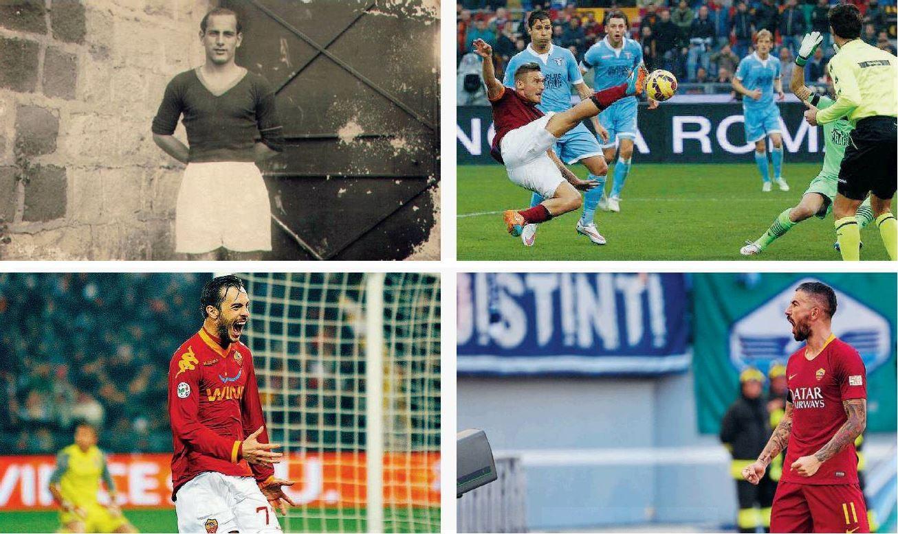 In senso orario: Marco Cassetti inaugura la serie delle 5 vittorie consecutive; Fulvio Bernardini, autore del primo gol casalingo; la leggendaria girata volante di Totti, sua undicesima firma; Kolarov li punisce al 71’; più in basso, Marco Delvecchio si i