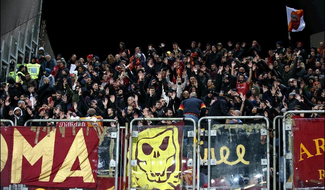 Il settore ospiti di Cagliari-Roma, di Mancini