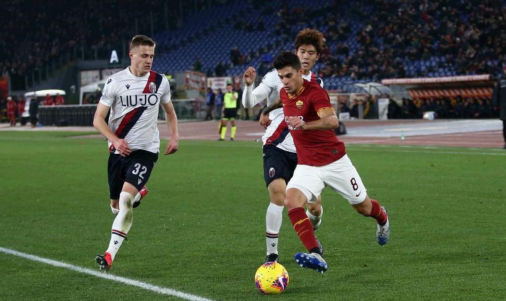 Perotti in campo all'Olimpico contro il Bologna, di Mancini