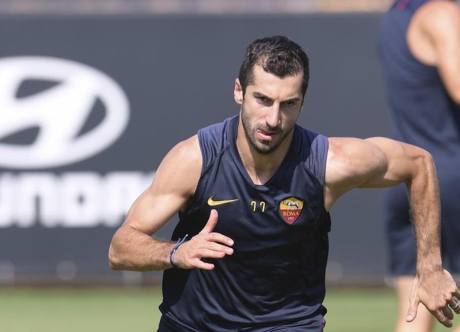 Mkhitaryan in allenamento a Trigoria, di LaPresse