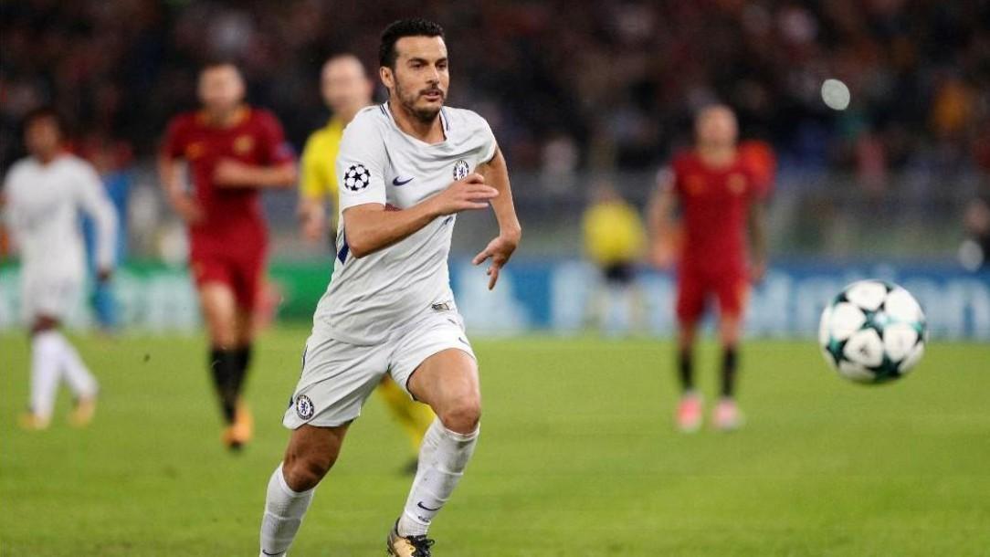 Pedro in campo col Chelsea contro la Roma in Champions League, di Mancini