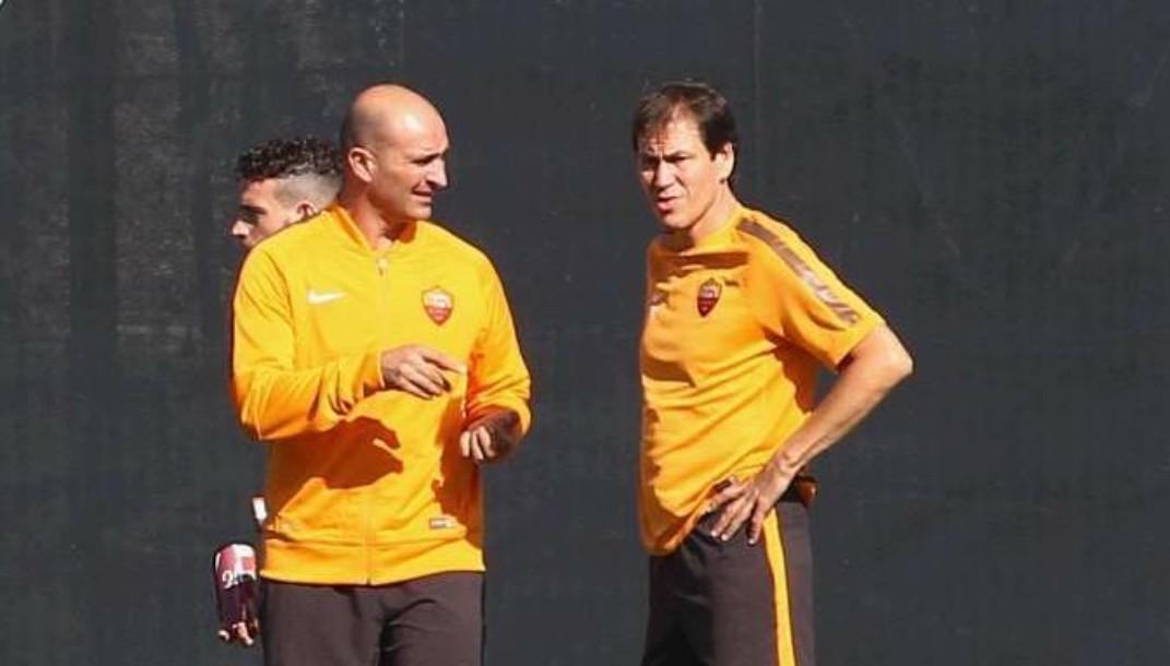 Paolo Rongoni insieme a Rudi Garcia ai tempi della Roma, di Mancini