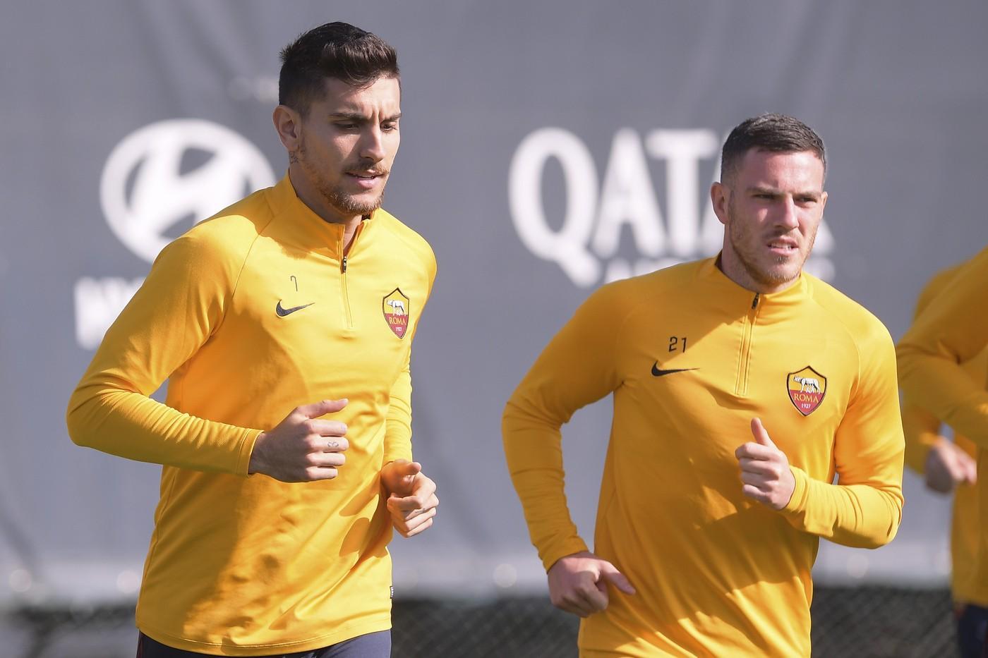 Veretout e Pellegrini in allenamento a Trigoria, di LaPresse