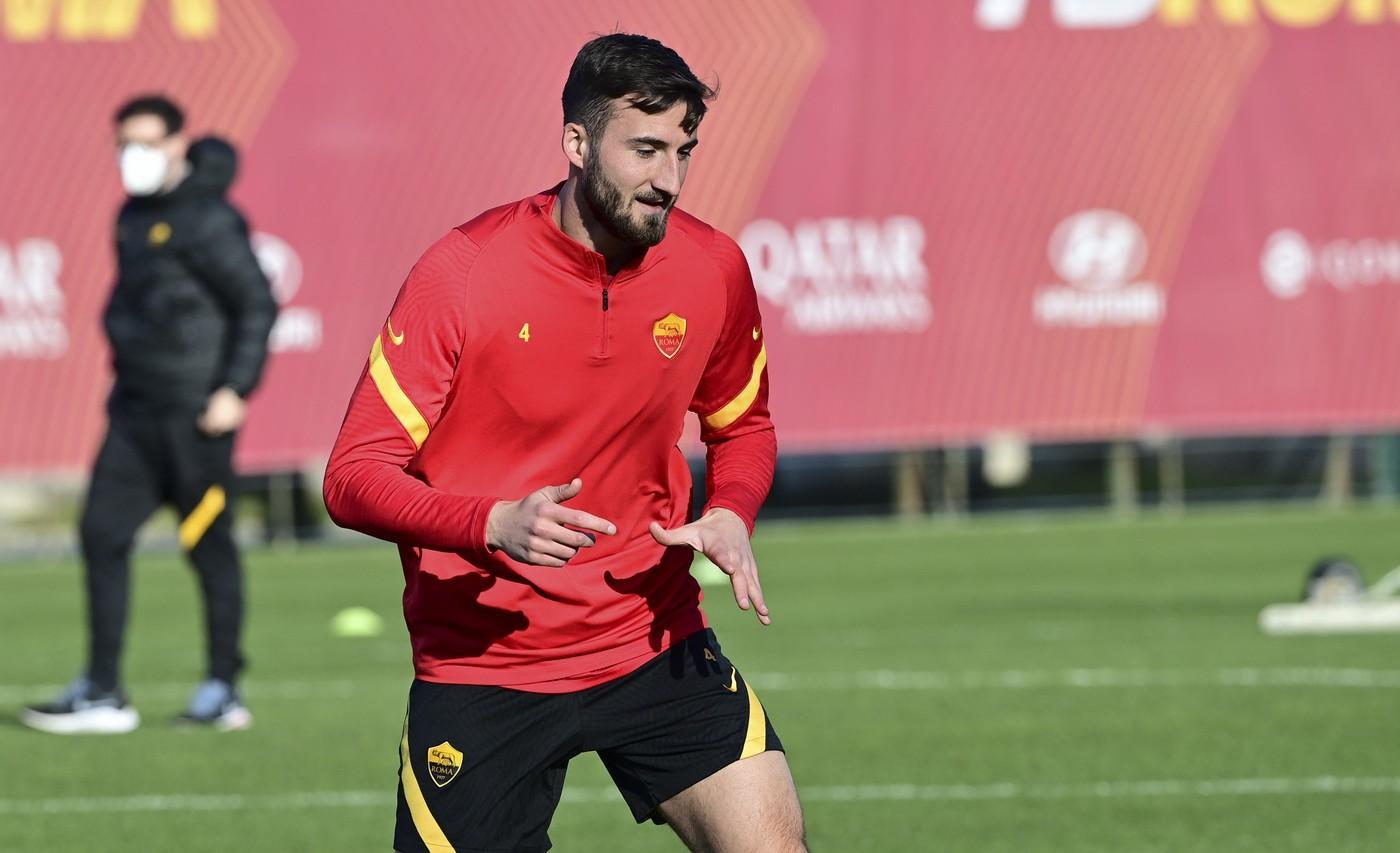 Bryan Cristante in allenamento a Trigoria, di LaPresse