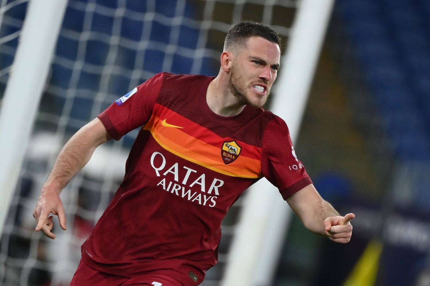 L'esultanza di Jordan Veretout in Roma-Milan, di LaPresse