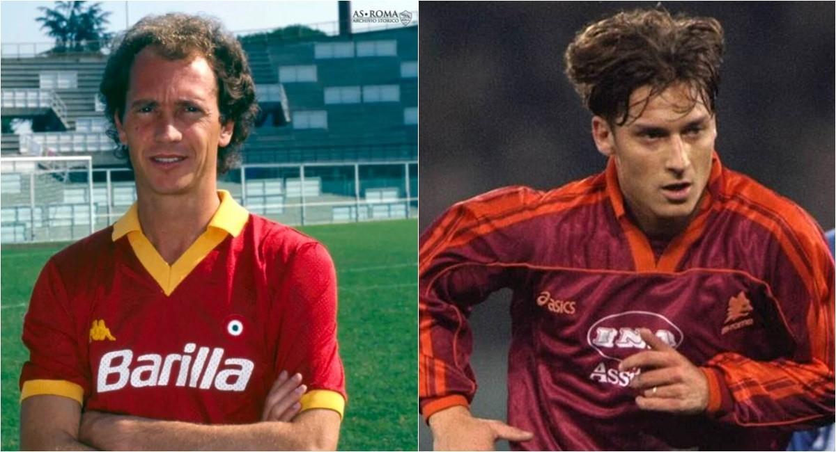 A sinistra, Paulo Roberto Falcao @Archivio Storico AS Roma; a destra Francesco Totti nel 1997