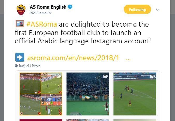 Instagram: la Roma presenta il profilo ufficiale in lingua araba