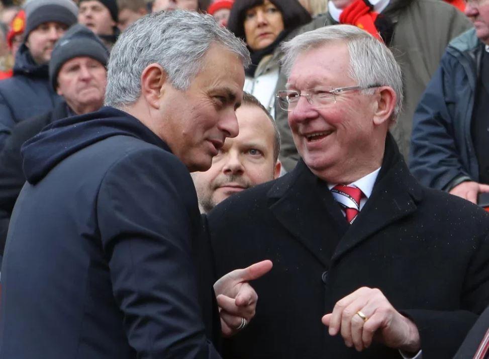 José Mourinho e Sir Alex Ferguson a Old Trafford @Getty Images 