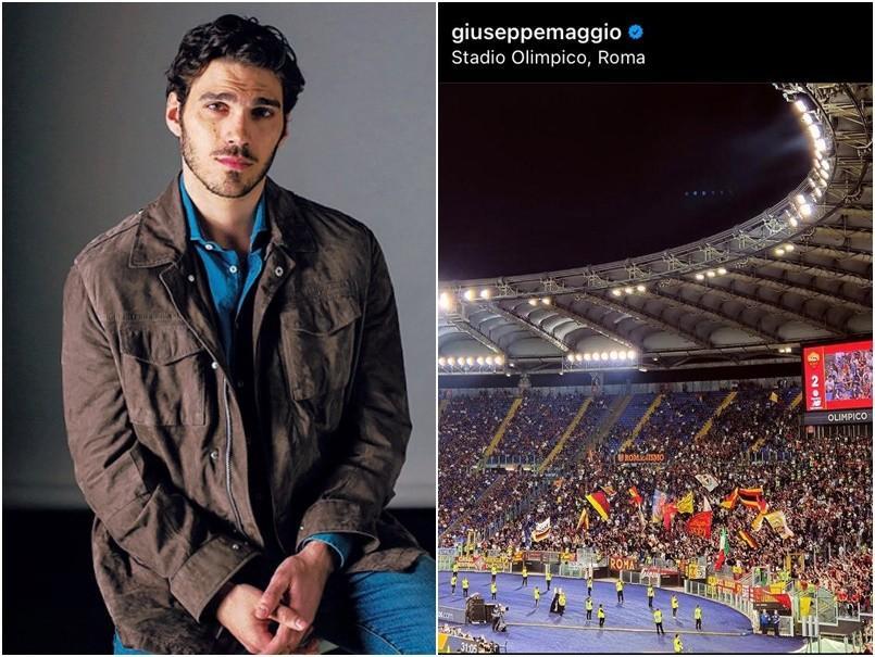 A sinistra, Giuseppe Maggio in uno scatto di Sara Sabatino; a destra una foto della Sud postata su Instagram dall'attore 