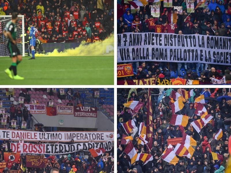 Sassuolo-Roma vista dal settore: contestazione, tifosi bagnini e cori per DDR