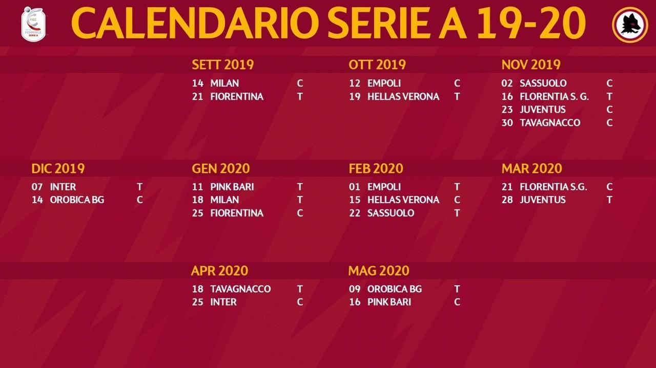 Roma Femminile Il Calendario Del Campionato 2019 20 Si Parte In Casa Col Milan