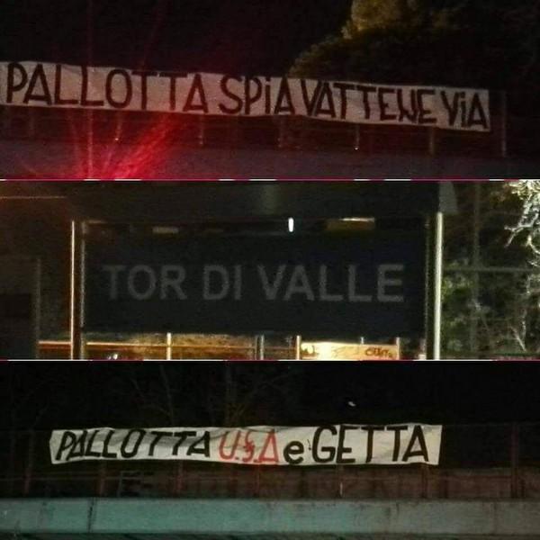 FOTO - Striscioni contro Pallotta a Tor di Valle: 