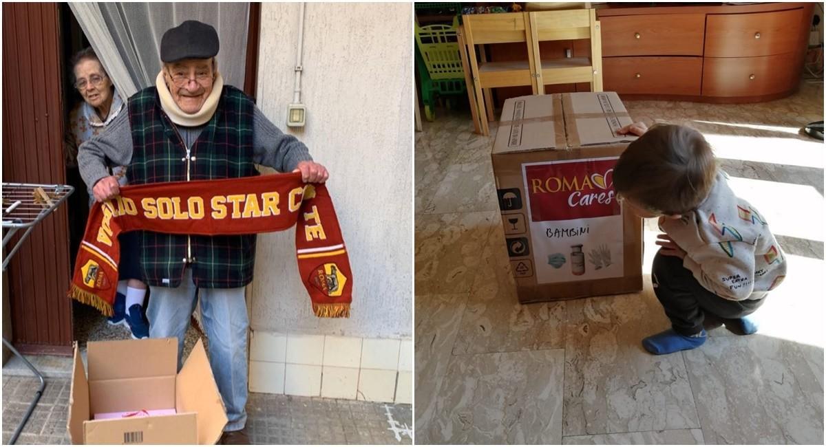 FOTO - I tifosi aiutano nella consegna dei pacchi con i viveri, la Roma: 