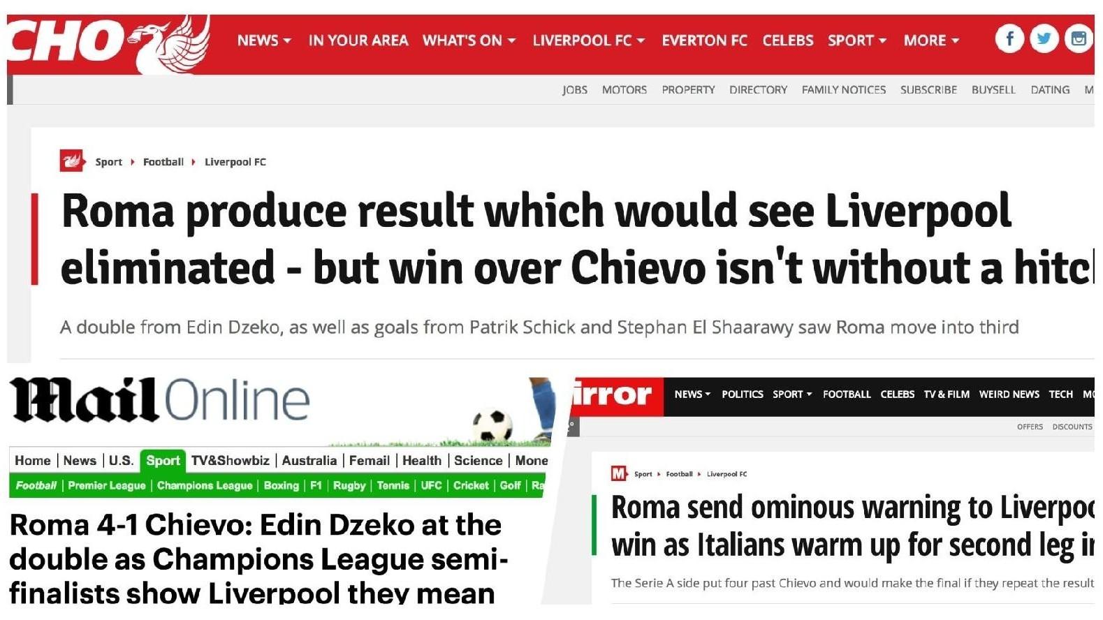 Roma-Liverpool, le reazioni della stampa inglese al 4-1 dei giallorossi contro il Chievo