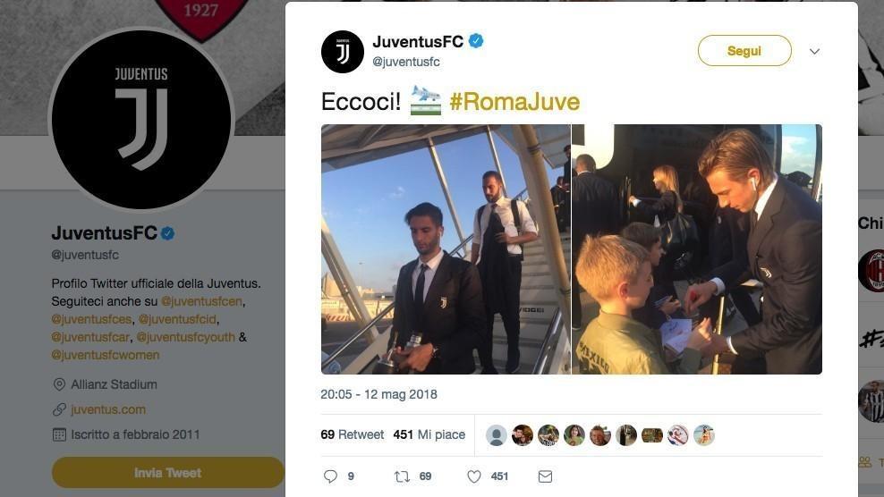 Roma-Juventus, bianconeri atterrati nella Capitale