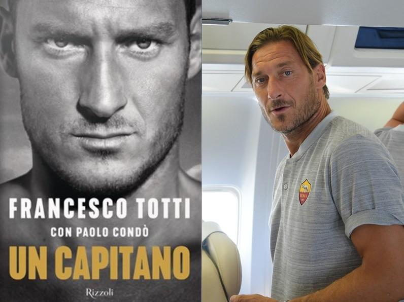 A sinistra la copertina, a destra Totti in aereo (LAPRESSE) 