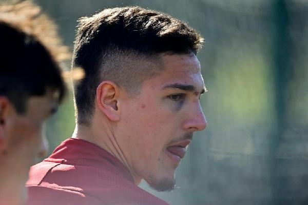 Zaniolo in allenamento oggi a Trigoria (As Roma via Getty Images)