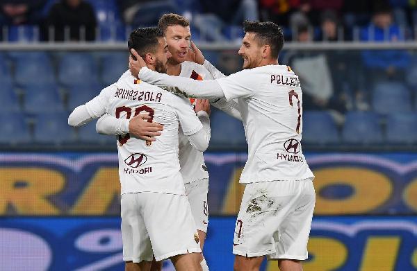 Pellegrini si unisce all'esultanza di Dzeko e Spinazzola