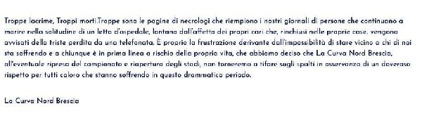 Comunicato ultras Brescia