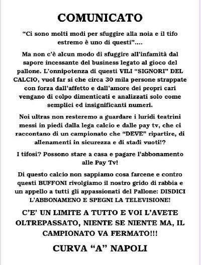 Comunicato ultras Napoli