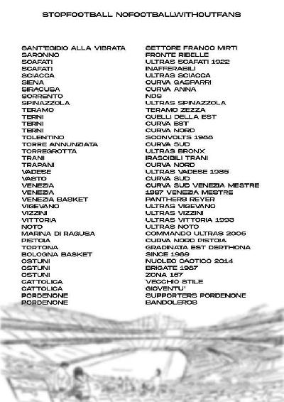 L'elenco di alcune tifoserie europee che hanno firmato un documento contro la ripresa