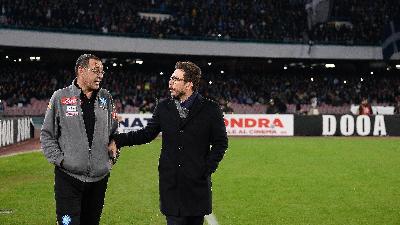 Sarri e Di Francesco durante un Napoli-Sassuolo