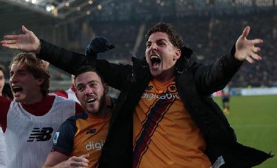 Zaniolo festeggia dopo la gara d'andata contro l'Atalanta (Getty Images)