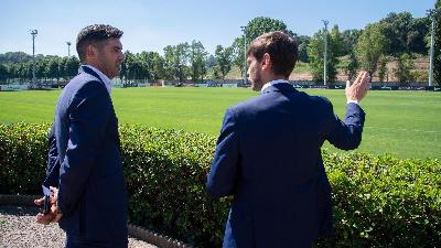 Paulo Fonseca durante la sua prima visita a Trigoria