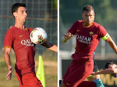 Javier Pastore e Edin Dzeko in azione contro il Gubbio