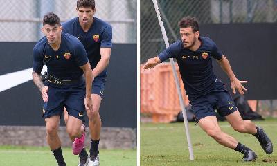 FOTO - Trigoria: Perotti e Florenzi corrono verso la Sampdoria FOTO - Trigoria: Perotti e Florenzi corrono verso la Sampdoria
