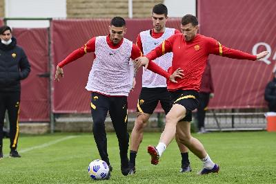 Pellegrini e Dzeko in allenamento a Trigoria