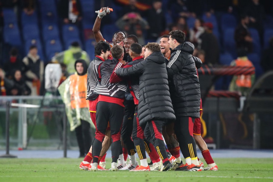 L'esultanza dei giallorossi dopo Roma-Milan