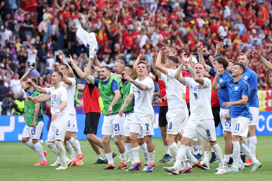 L'esultanza della Slovacchia dopo la vittoria contro il Belgio