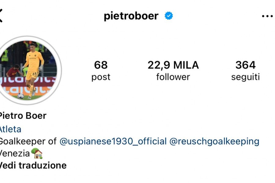 La bio di Boer su Instagram