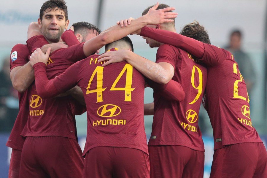 L'esultanza della squadra dopo il gol di Cristante