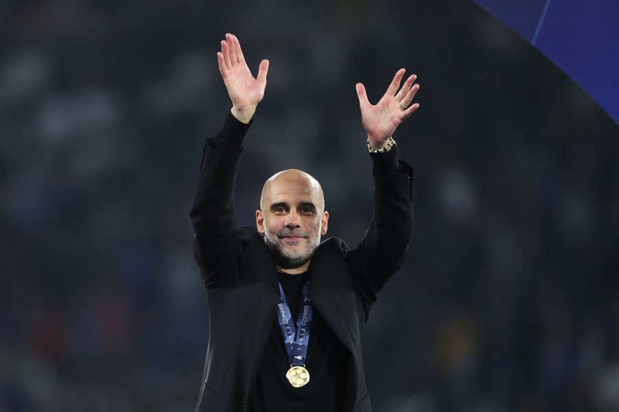 Pep Guardiola festeggia la Champions League