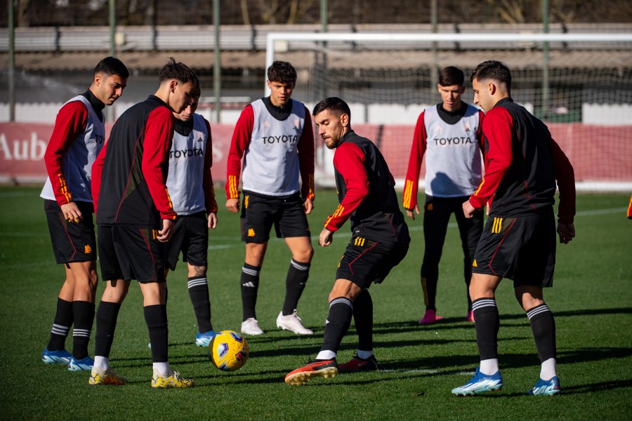 La Roma in allenamento oggi a Trigoria