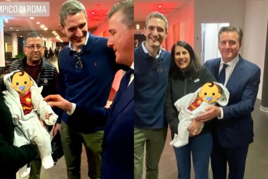Dan Friedkin, presidente della Roma, insieme alla piccola e i suoi genitori