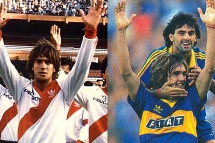 Batistuta con le maglie di River e Boca