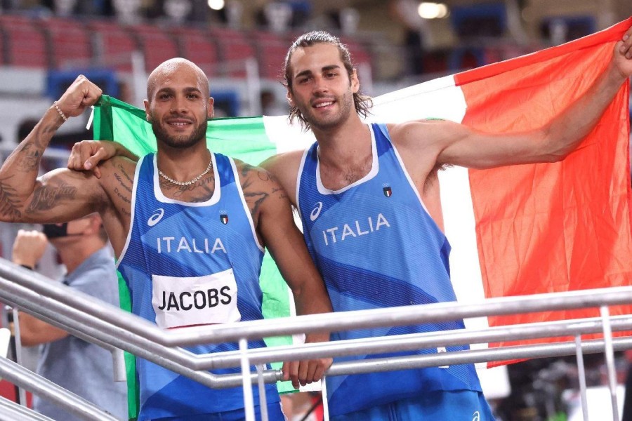 Marcell Jacobs e Gianmarco Tamberi dopo i trionfi a Tokyo nei 100 metri e nel salto in alto @Getty Images