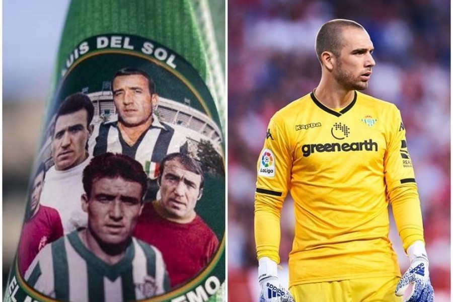 A sinistra, parte del tributo a Del Sol; a destra, Pau Lopez con la maglia del Betis (Getty Images)