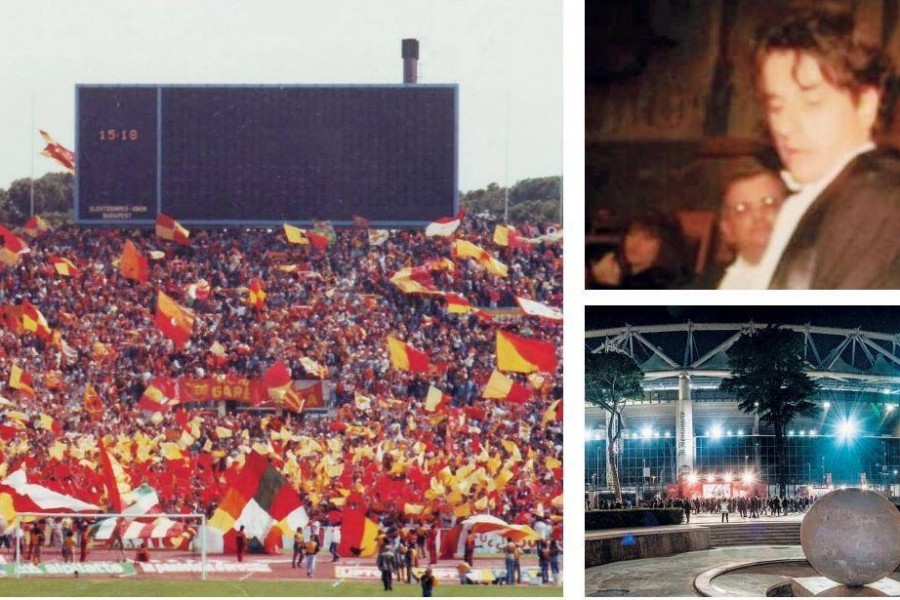 A sinistra, la Curva Sud negli Anni 80, prima delle misure restrittive; a destra, dall’alto: l’avvocato Luca Maggi; l’esterno dello Stadio Olimpico @Getty, Mancini