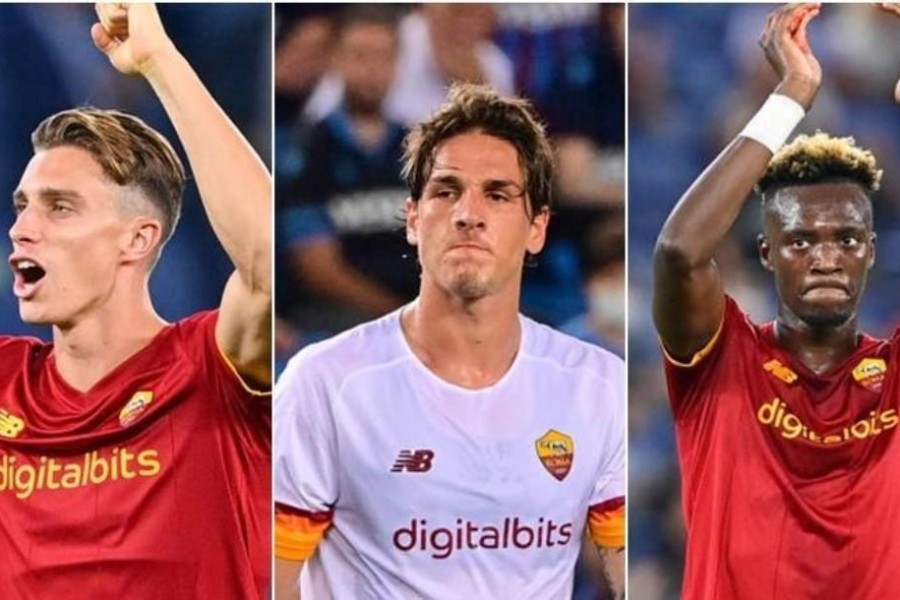 Calafiori (19 anni), Zaniolo (22) e Abraham (23) (Foto: As Roma via Getty Images)